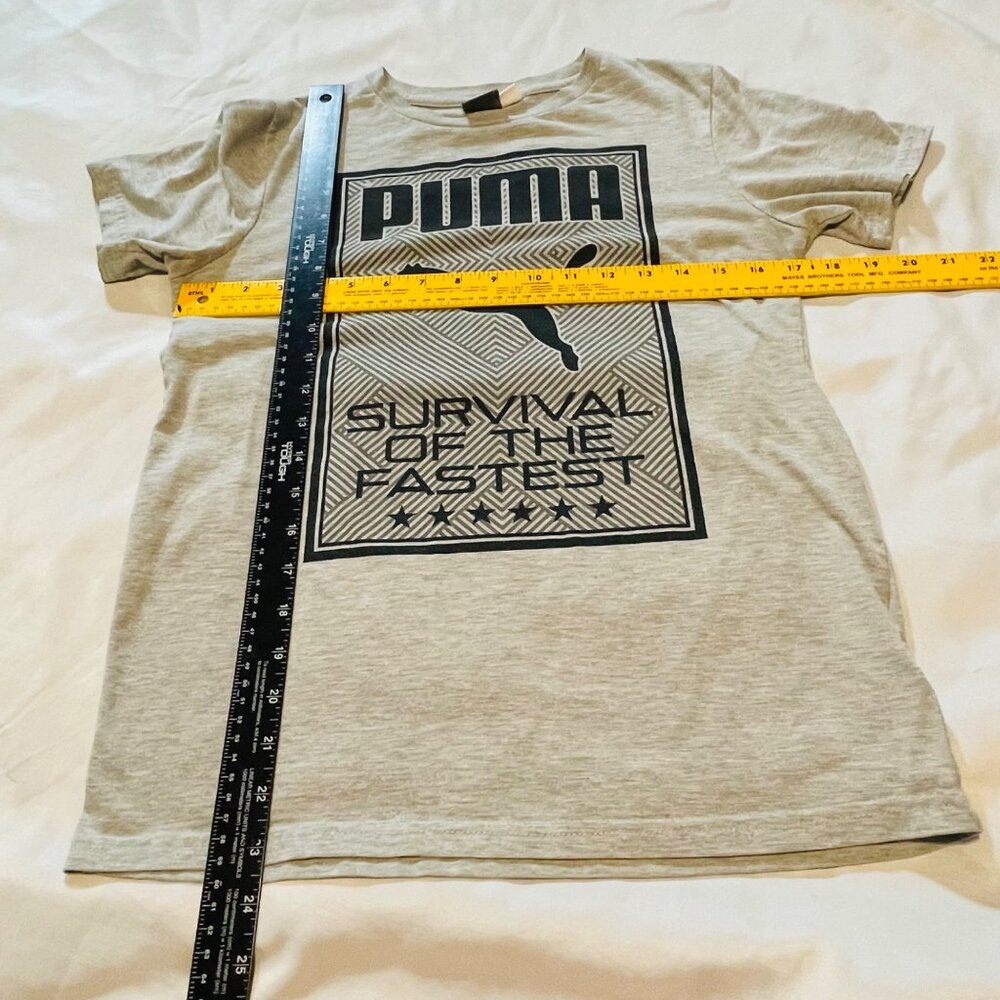 Puma Boys T-Shirt L (14-16) Survival Of The Fastest Graphic Tee Beige Short Slee - Picture 7 of 9